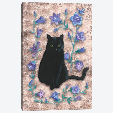 Black Cat With Bellflowers II Canvas Print #AEE6} by Andreea Dumez Canvas Art Print