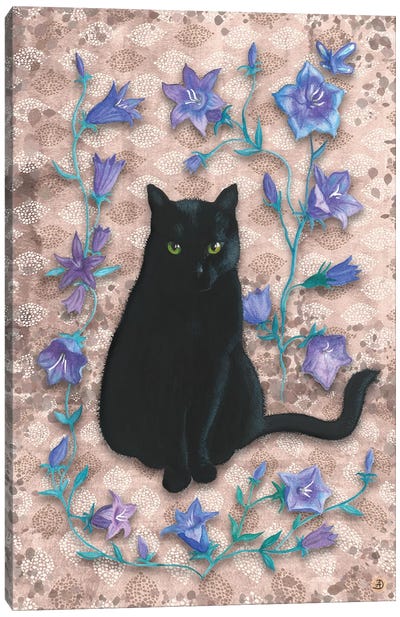 Black Cat With Bellflowers II Canvas Art Print - Andreea Dumez
