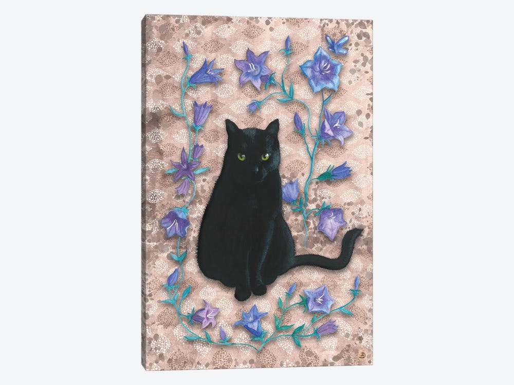 Black Cat With Bellflowers II by Andreea Dumez 1-piece Canvas Art