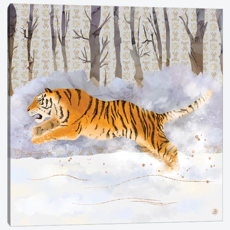 Siberian Tiger Running In The Snow Canvas Print #AEE70} by Andreea Dumez Canvas Print