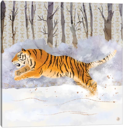 Siberian Tiger Running In The Snow Canvas Art Print - Andreea Dumez