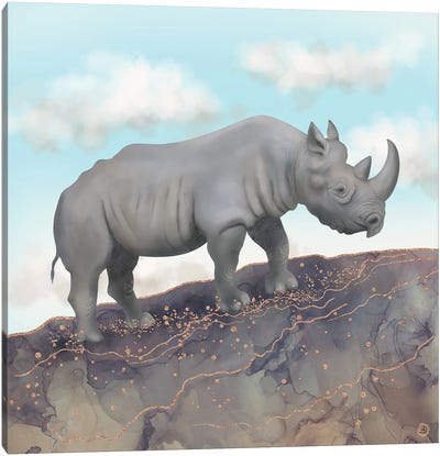 African Black Rhino Canvas Art Print - Rhinoceros Art
