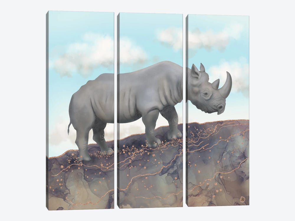 African Black Rhino by Andreea Dumez 3-piece Canvas Wall Art