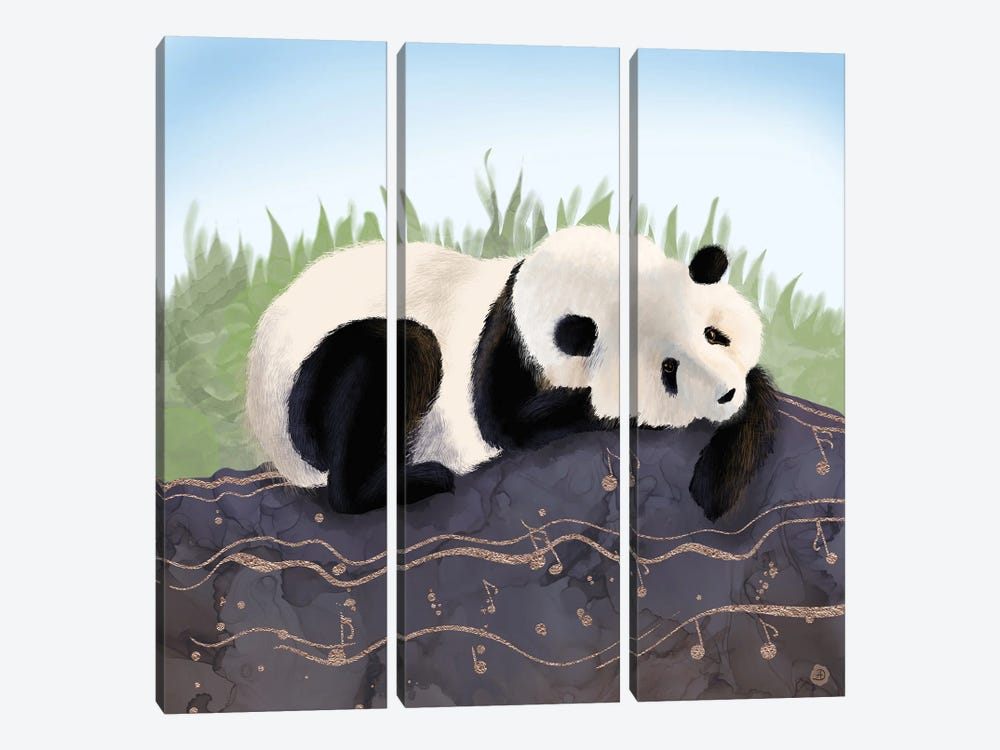 The Giant Panda Humming A Happy Song (The Musical Panda) by Andreea Dumez 3-piece Canvas Art Print