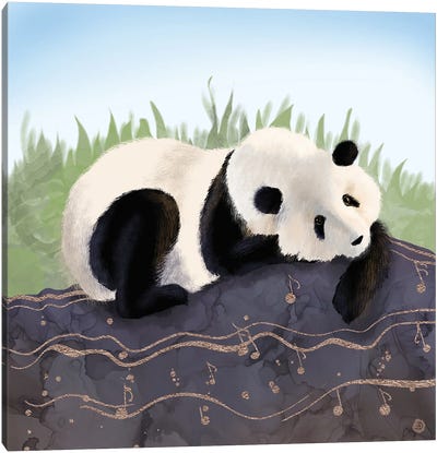 The Giant Panda Humming A Happy Song (The Musical Panda) Canvas Art Print - Grass Art