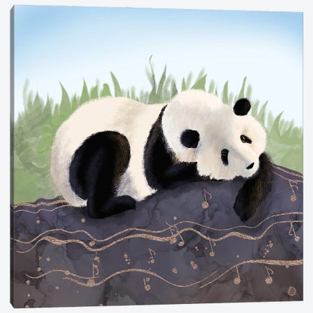 The Giant Panda Humming A Happy Song (The Musical Panda) Canvas Print #AEE72} by Andreea Dumez Canvas Print