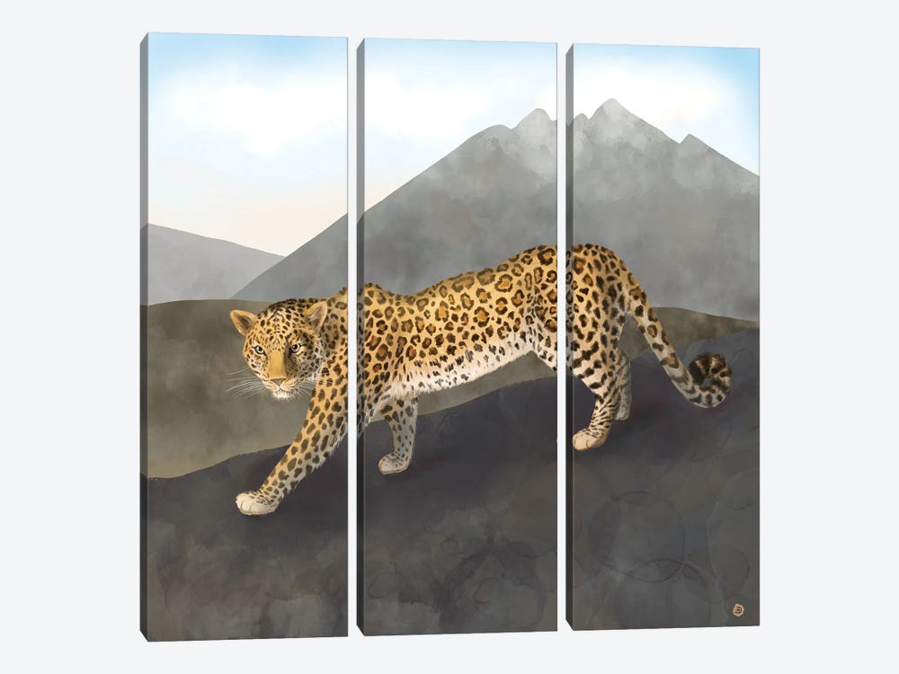 Amur Leopard In The Mountains by Andreea Dumez 3-piece Canvas Artwork