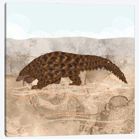 Pangolin Walking In The Desert Canvas Print #AEE74} by Andreea Dumez Canvas Wall Art
