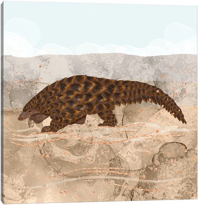 Pangolin Walking In The Desert Canvas Art Print - Wildlife Conservation Art