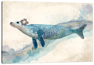 Seal In The Ocean Waves Canvas Art Print - Andreea Dumez
