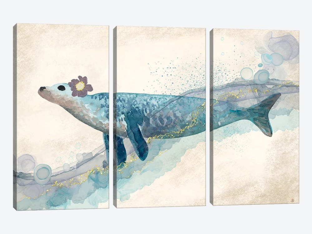 Seal In The Ocean Waves by Andreea Dumez 3-piece Canvas Print