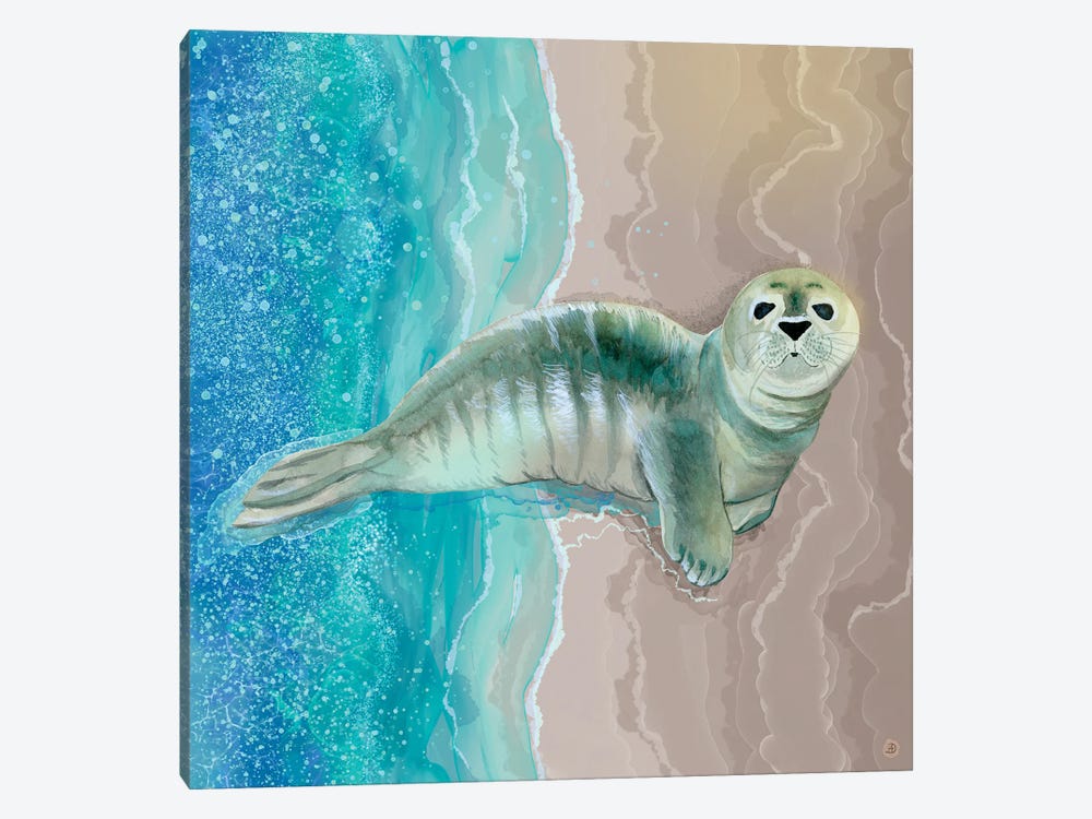Gray Seal Pup - Where The Ocean Meets The Sand by Andreea Dumez 1-piece Canvas Artwork