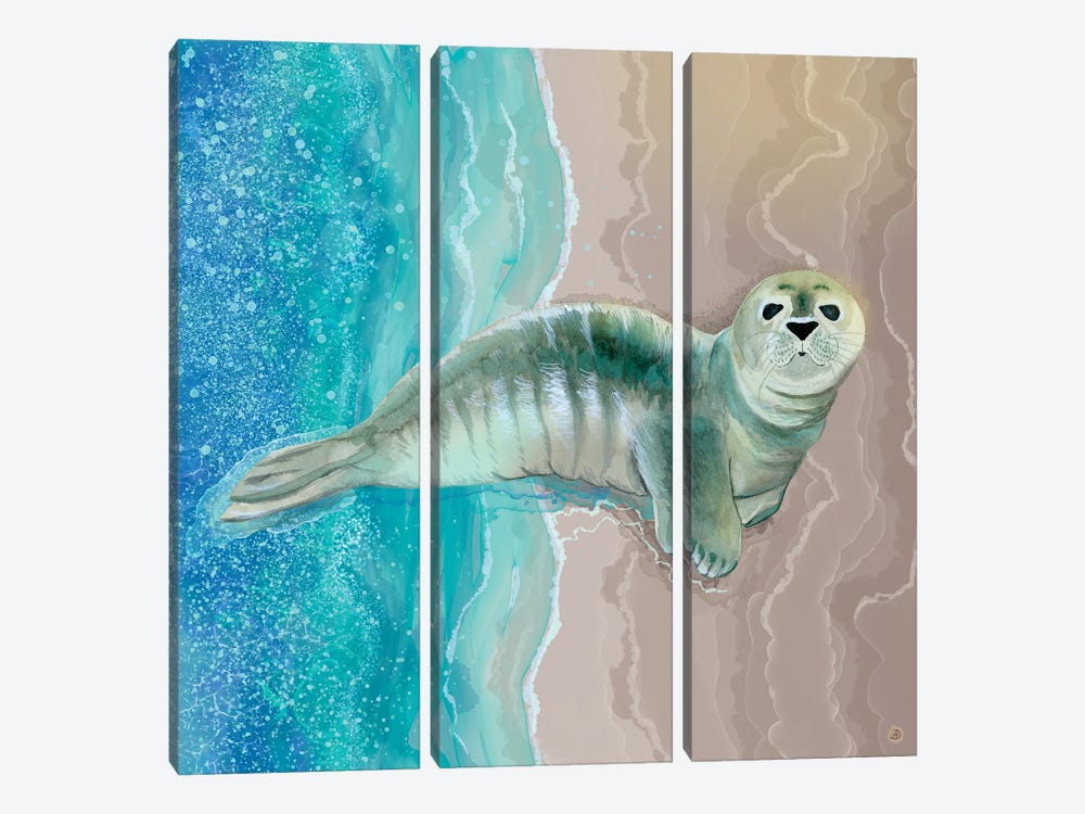 Gray Seal Pup - Where The Ocean Meets The Sand by Andreea Dumez 3-piece Canvas Art