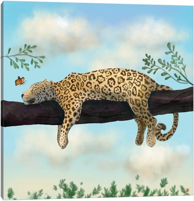 Lazy Jaguar On A Branch Canvas Art Print - Wildlife Conservation Art