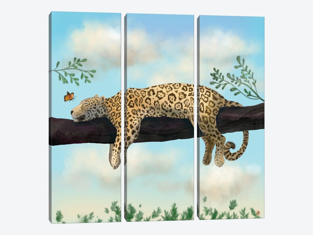 Lazy Jaguar On A Branch by Andreea Dumez 3-piece Canvas Print