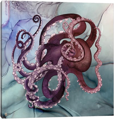 Octopus In A River Of Ink Canvas Art Print - Octopus Art