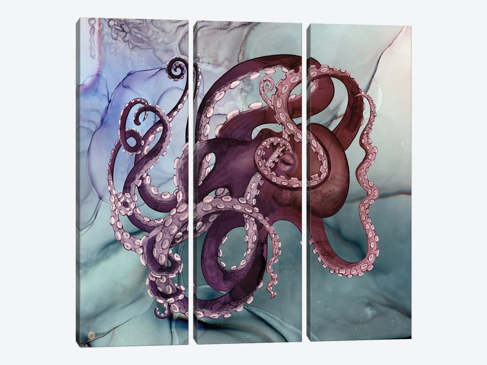 Octopus In A River Of Ink by Andreea Dumez 3-piece Canvas Artwork