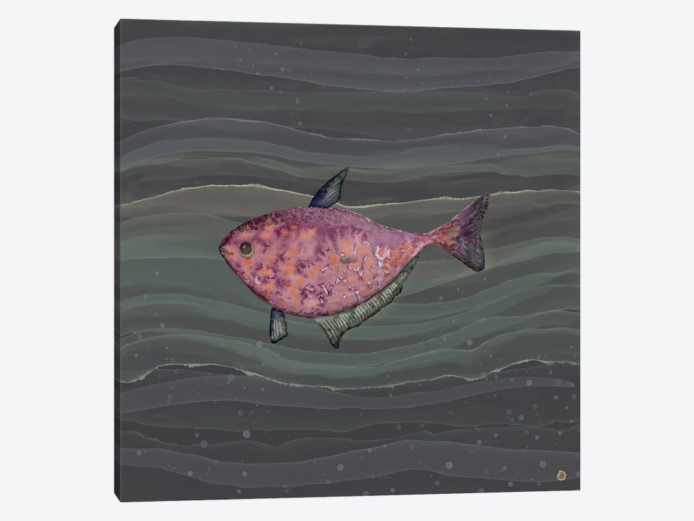 Mysterious Red Fish In Deep Sea Waters by Andreea Dumez 1-piece Canvas Artwork