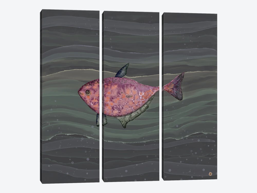 Mysterious Red Fish In Deep Sea Waters by Andreea Dumez 3-piece Canvas Artwork