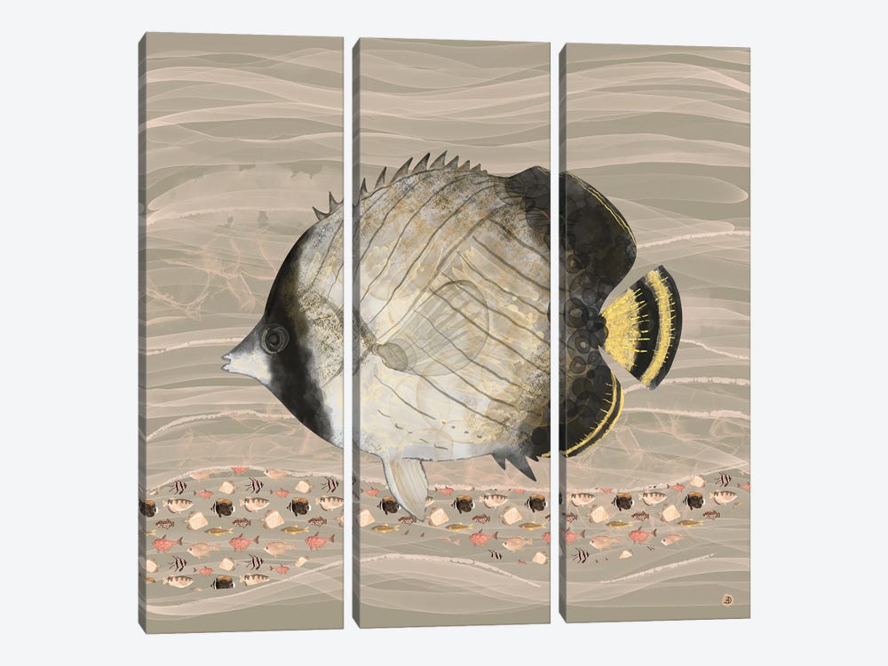 Butterfly Fish In Neutral Earth Tones by Andreea Dumez 3-piece Canvas Art Print