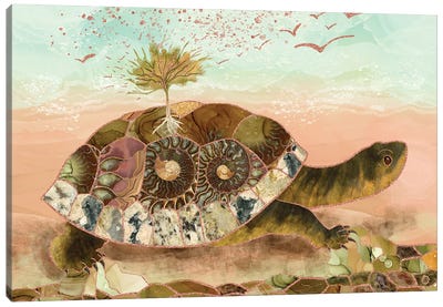 Magical Turtle Saving The Planet Canvas Art Print - Andreea Dumez