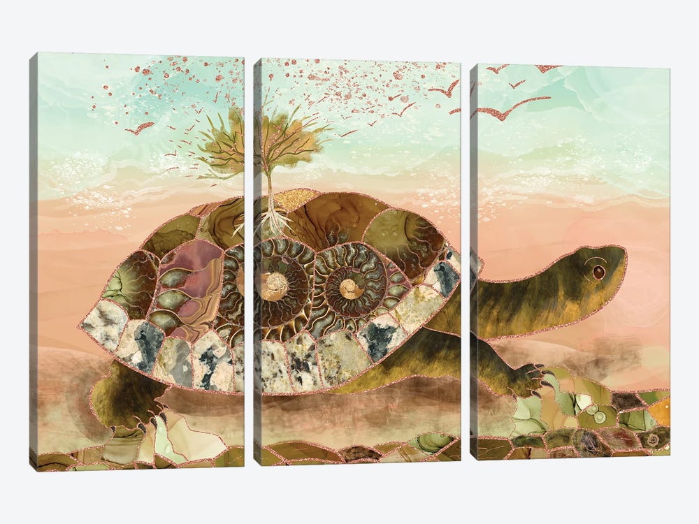 Magical Turtle Saving The Planet by Andreea Dumez 3-piece Canvas Wall Art