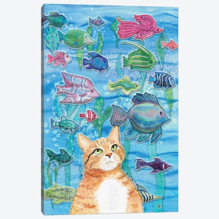 Cat Watching The Fish Tank I Canvas Print #AEE9} by Andreea Dumez Canvas Wall Art