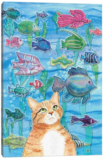 Cat Watching The Fish Tank I Canvas Art Print - Andreea Dumez