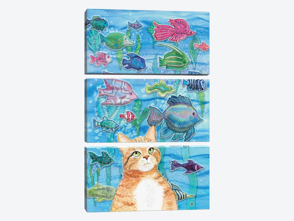 Cat Watching The Fish Tank I by Andreea Dumez 3-piece Canvas Art Print