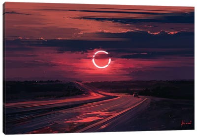 Solar Eclipse Canvas Art Print - Black & Pink Art