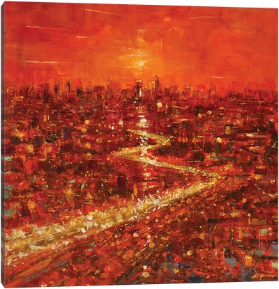 City Lights Canvas Art Print - Red Art