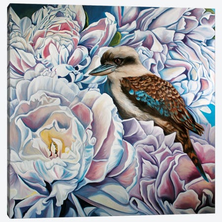 Peonies And The Kookaburra Canvas Print #AER7} by Amanda Cameron Canvas Print