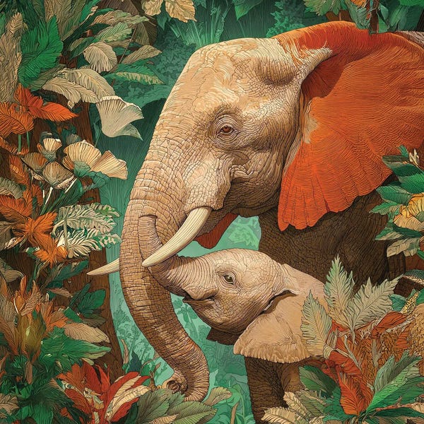 Abdullah Evindar: Elephant And Cub by Abdullah Evindar