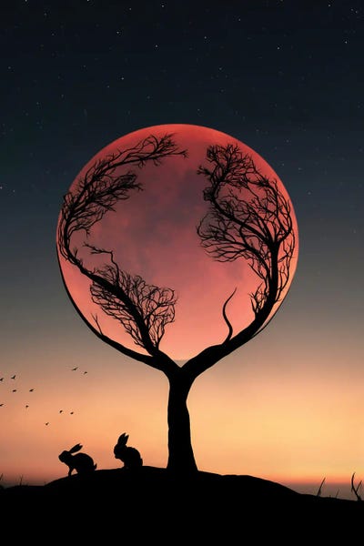 Abdullah Evindar: Rabbit And Full Moon by Abdullah Evindar