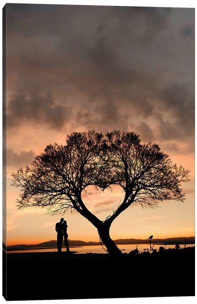 Tree And Heart Canvas Art Print - Silhouette Art