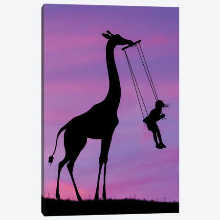 Giraffe And Swing Canvas Print #AEV85} by Abdullah Evindar Canvas Artwork