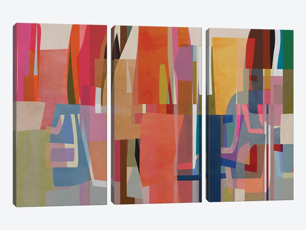 Colored Pieces XVI by Angel Estevez 3-piece Canvas Print