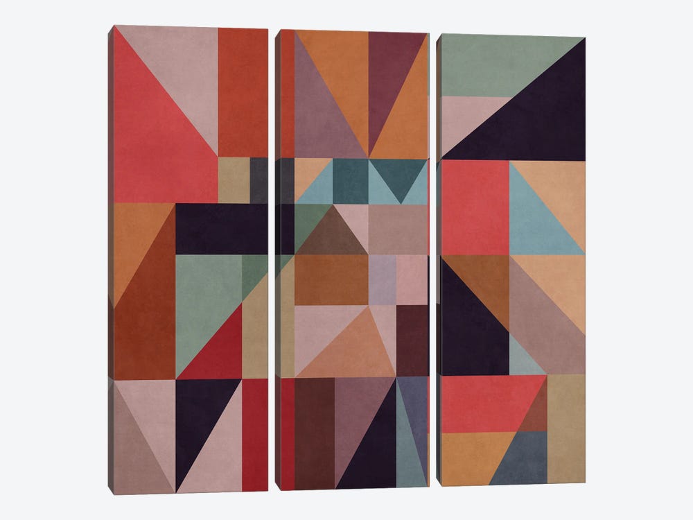 Triangles And Rectangles VII by Angel Estevez 3-piece Canvas Art
