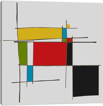Remembering Mondrian II Canvas Art Print - Composition with Red, Blue and Yellow Reimagined
