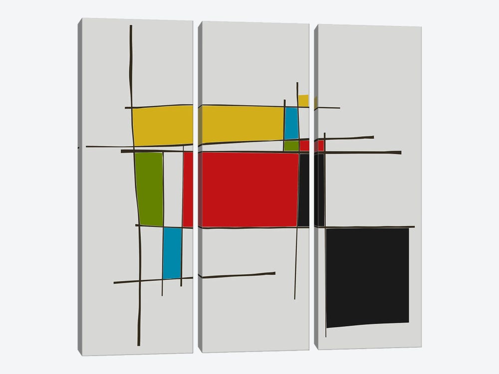 Remembering Mondrian II by Angel Estevez 3-piece Canvas Art