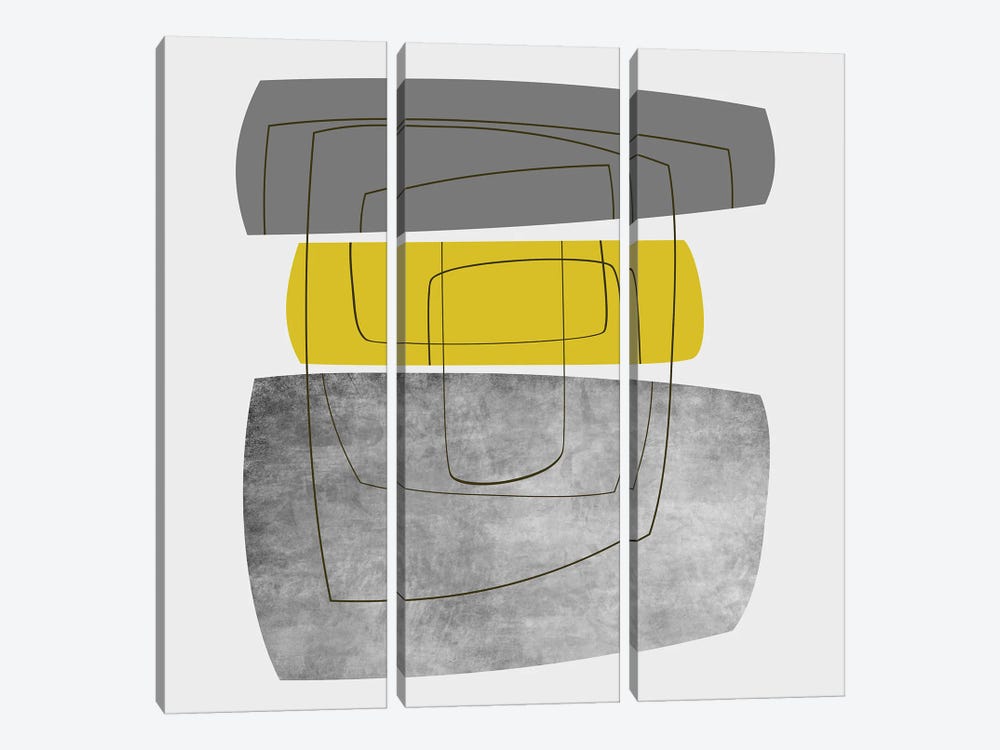 Minimalist In Gray And Yellow by Angel Estevez 3-piece Canvas Wall Art