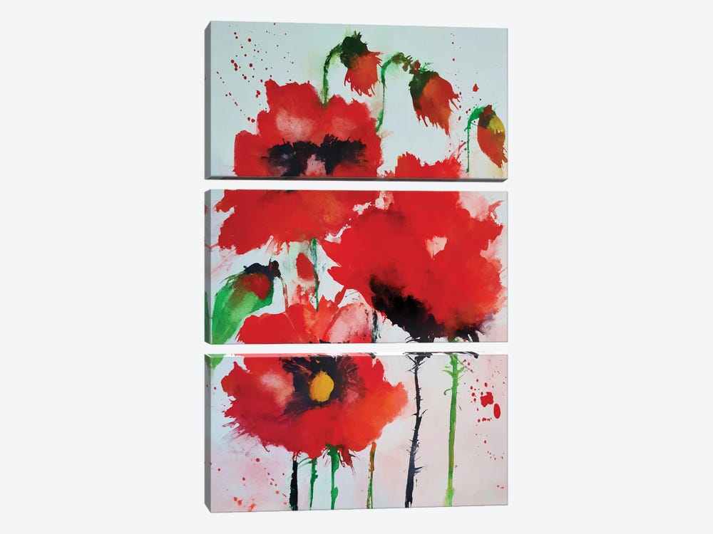 Red Flowers VIII by Angel Estevez 3-piece Canvas Wall Art