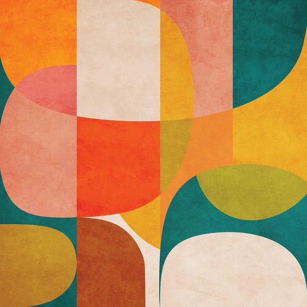 Teal Abstract Art: Rounded Pieces VII by Angel Estevez