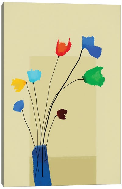 Vase With Colorful Little Flowers Canvas Art Print - Cream Art