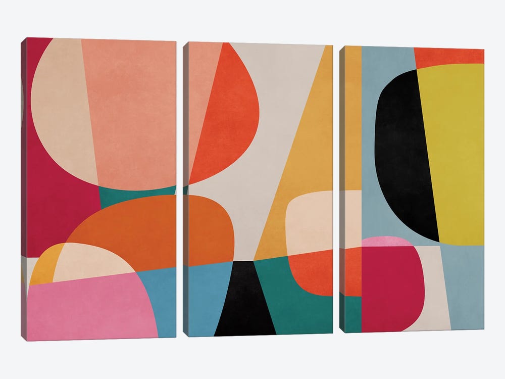 Colorful And Rounded Pieces by Angel Estevez 3-piece Canvas Art Print