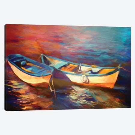 Canoes At Dusk Canvas Print #AEZ14} by Angel Estevez Canvas Art Print