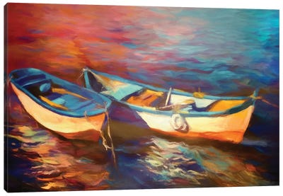 Canoes At Dusk Canvas Art Print - Angel Estevez