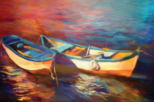 Angel Estevez: Canoes At Dusk by Angel Estevez