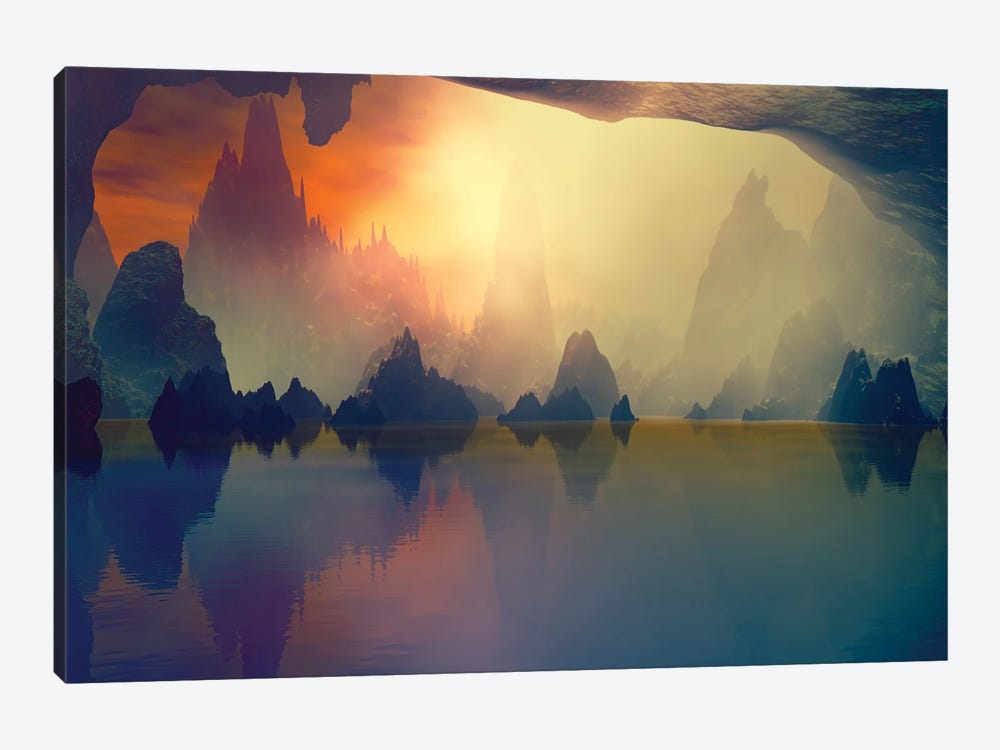 Cave And The Lake by Angel Estevez 1-piece Canvas Art Print