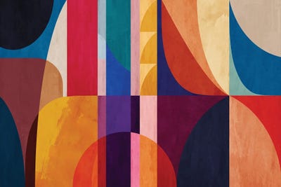 Colorful Bauhaus Inspired Shapes by Angel Estevez wood print